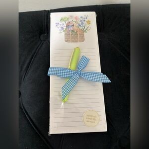 Floral Notepad and Pen Set with Blue Ribbon